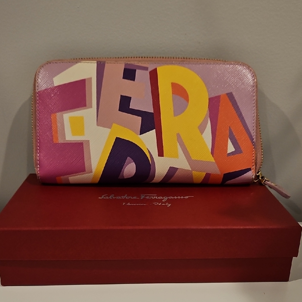 Salvatore Ferragamo Pink and Yellow Graphic Wallet